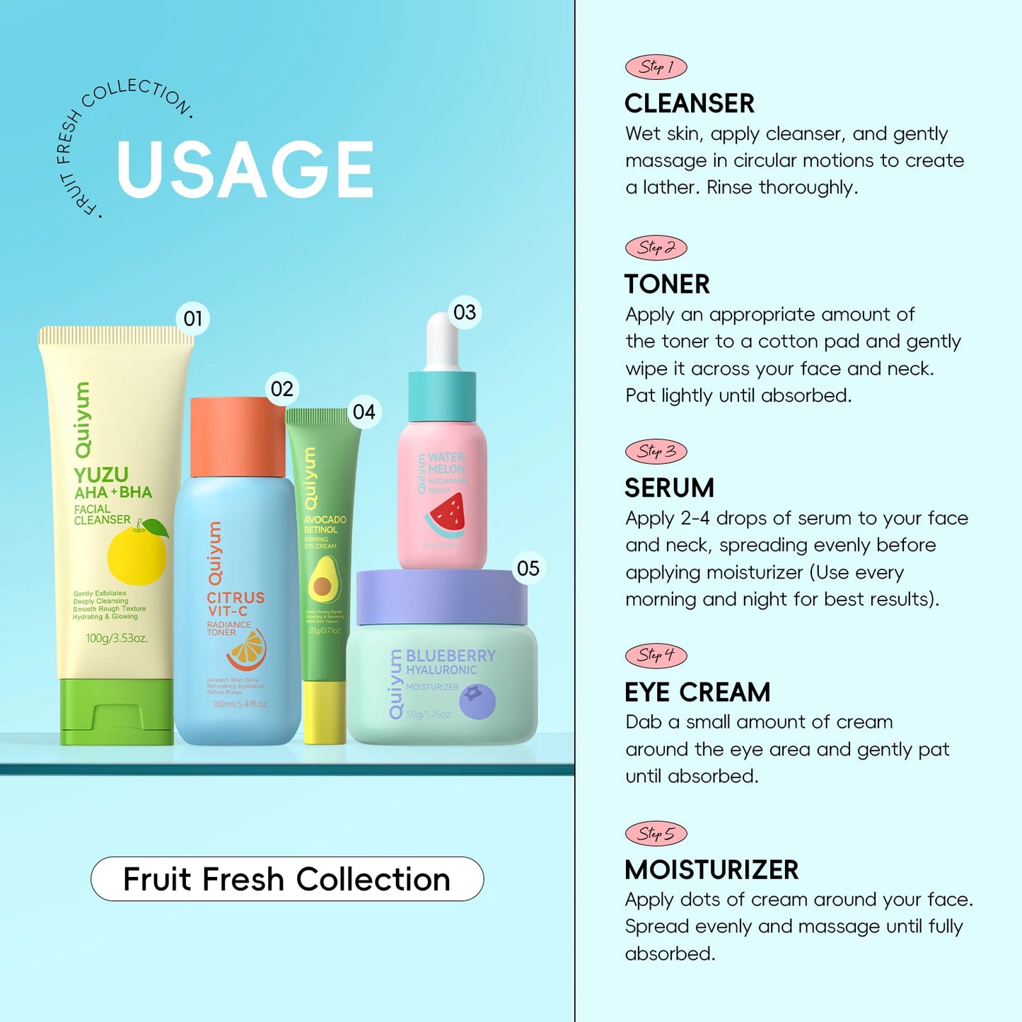 QUIYUM Fruit Fresh Brightening & Hydrating Skincare Set