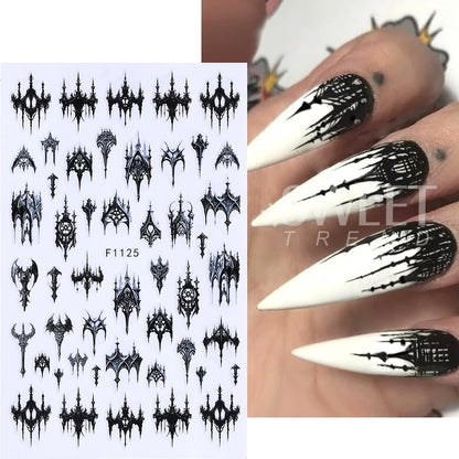 7/8PCS 3D Gothic Black Nail Stickers