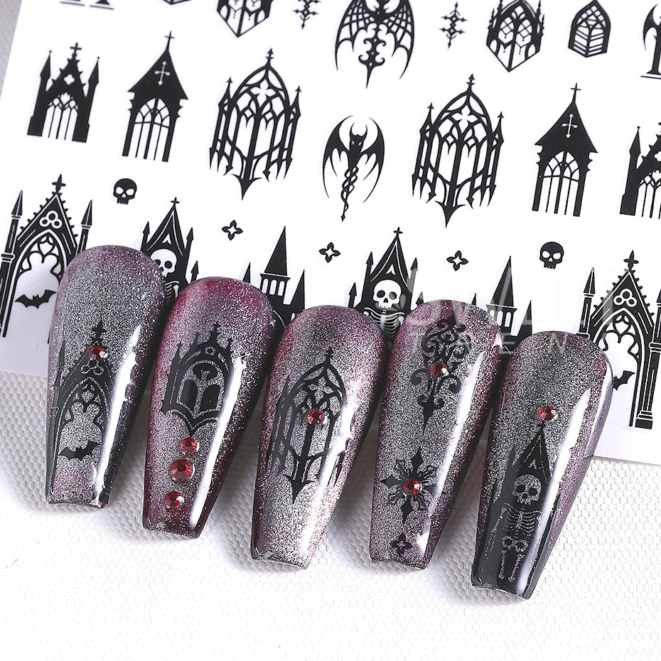 7/8PCS 3D Gothic Black Nail Stickers