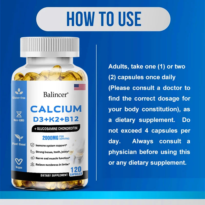 Calcium D3 K2 B12 – Bone & Muscle Support Capsules