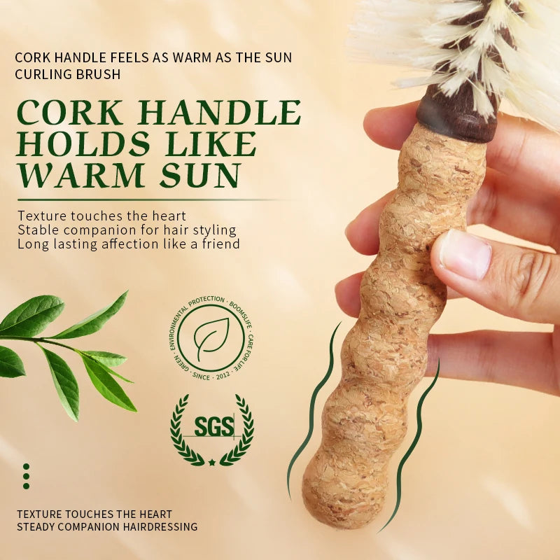 Boar Bristle Round Hair Brush with Cork Handle