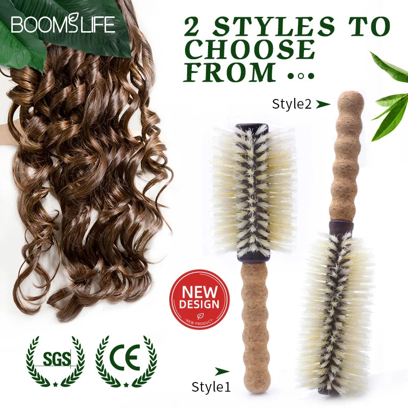 Boar Bristle Round Hair Brush with Cork Handle