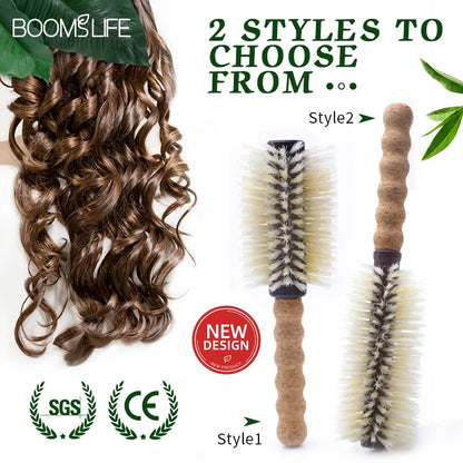 Boar Bristle Round Hair Brush with Cork Handle