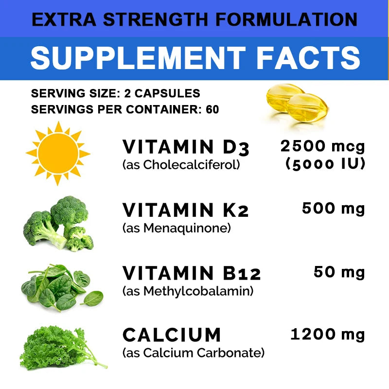 Calcium D3 K2 B12 – Bone & Muscle Support Capsules