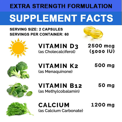 Calcium D3 K2 B12 – Bone & Muscle Support Capsules
