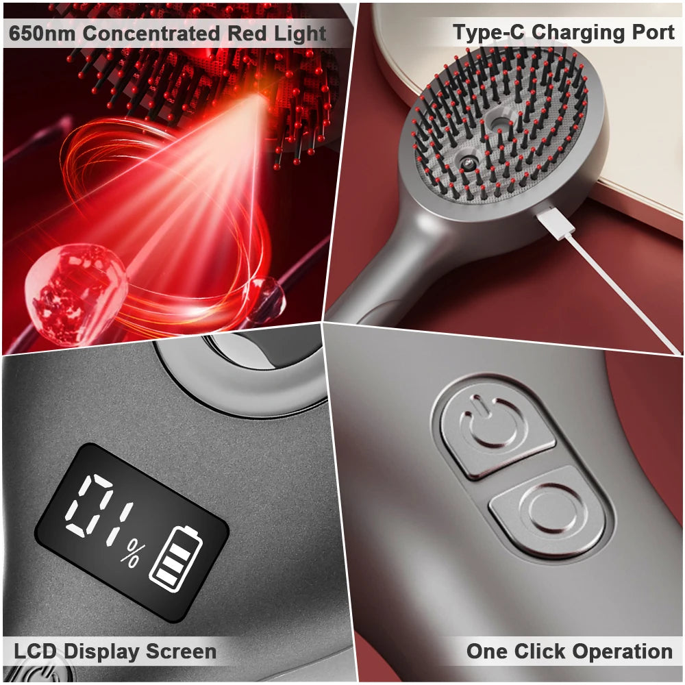 Electric Scalp Massager Comb with LED & Oil Applicator