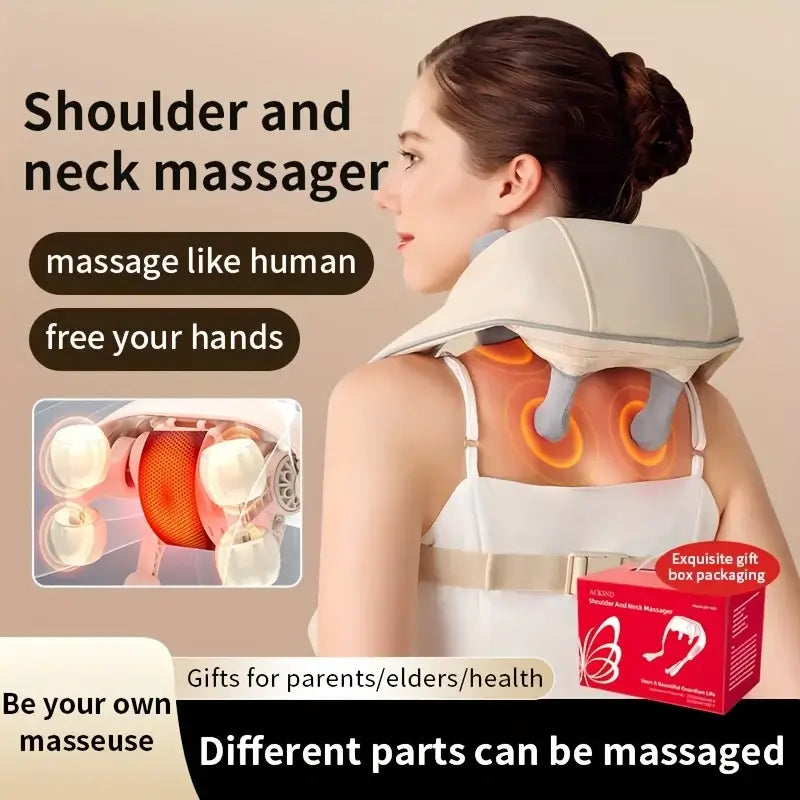 Electric Neck and Shoulder Massager for stress relief and relaxation, featuring kneading nodes and heat therapy.
