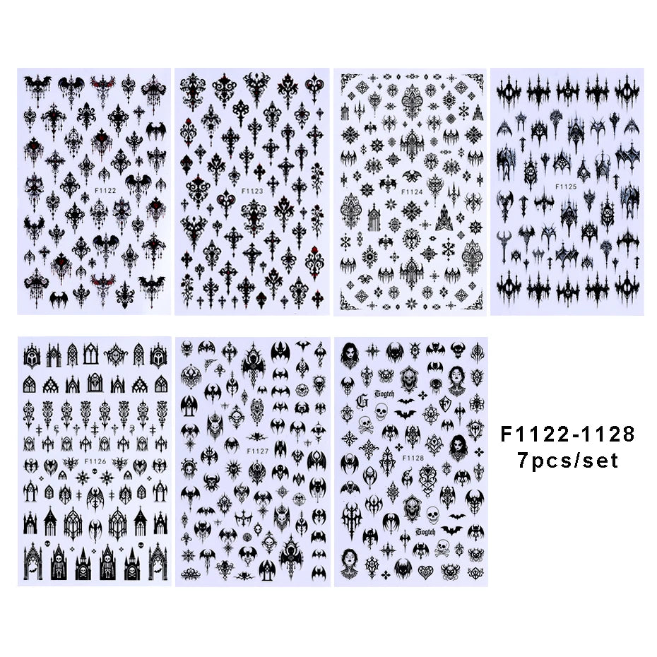 7/8PCS 3D Gothic Black Nail Stickers
