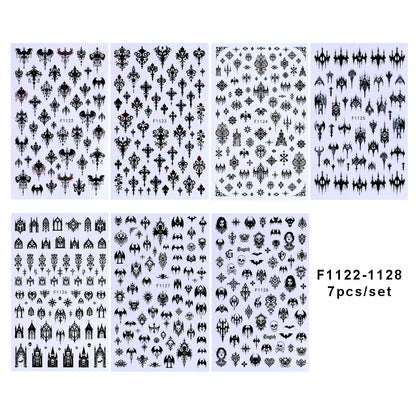 7/8PCS 3D Gothic Black Nail Stickers