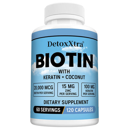 Biotin 20,000 mcg with Keratin & Zinc – 120 Capsules