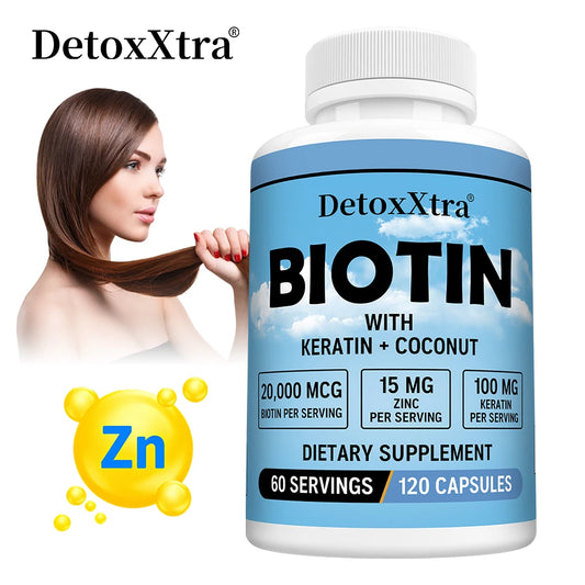Biotin 20,000 mcg with Keratin & Zinc – 120 Capsules