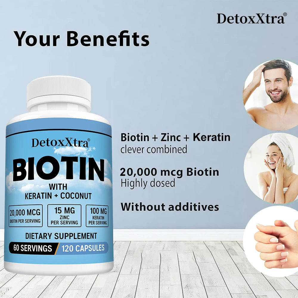 Biotin 20,000 mcg with Keratin & Zinc – 120 Capsules