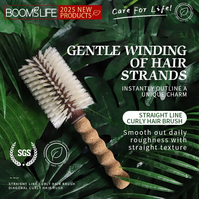 Boar Bristle Round Hair Brush with Cork Handle