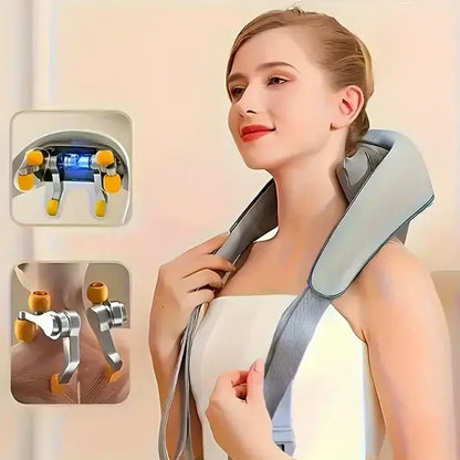 Electric Neck and Shoulder Massager designed for stress relief and comfort with advanced kneading nodes and heat therapy.